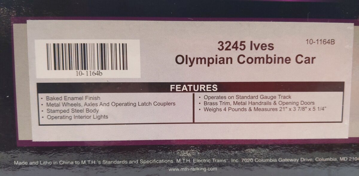 MTH 10-1164-0 Olympian Std Gauge Electric Passenger Train Set EX/Box