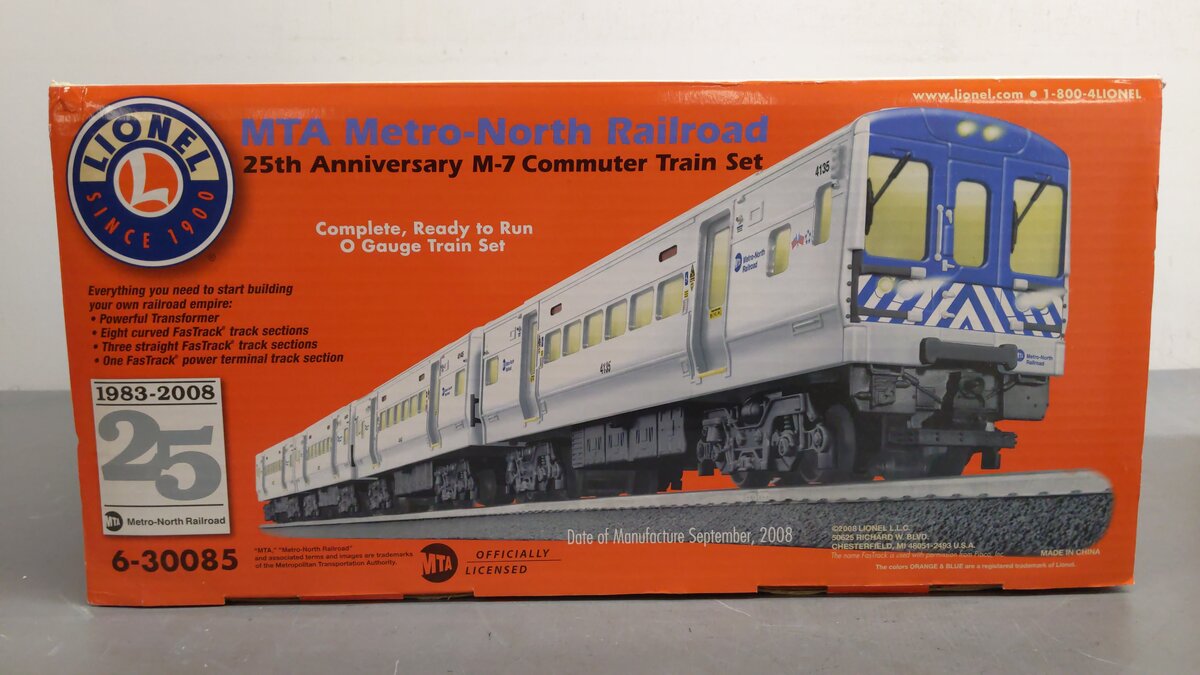 Lionel 6-30085 O Gauge MTA North 25th Anniversary M7 Commuter Set EX/Box