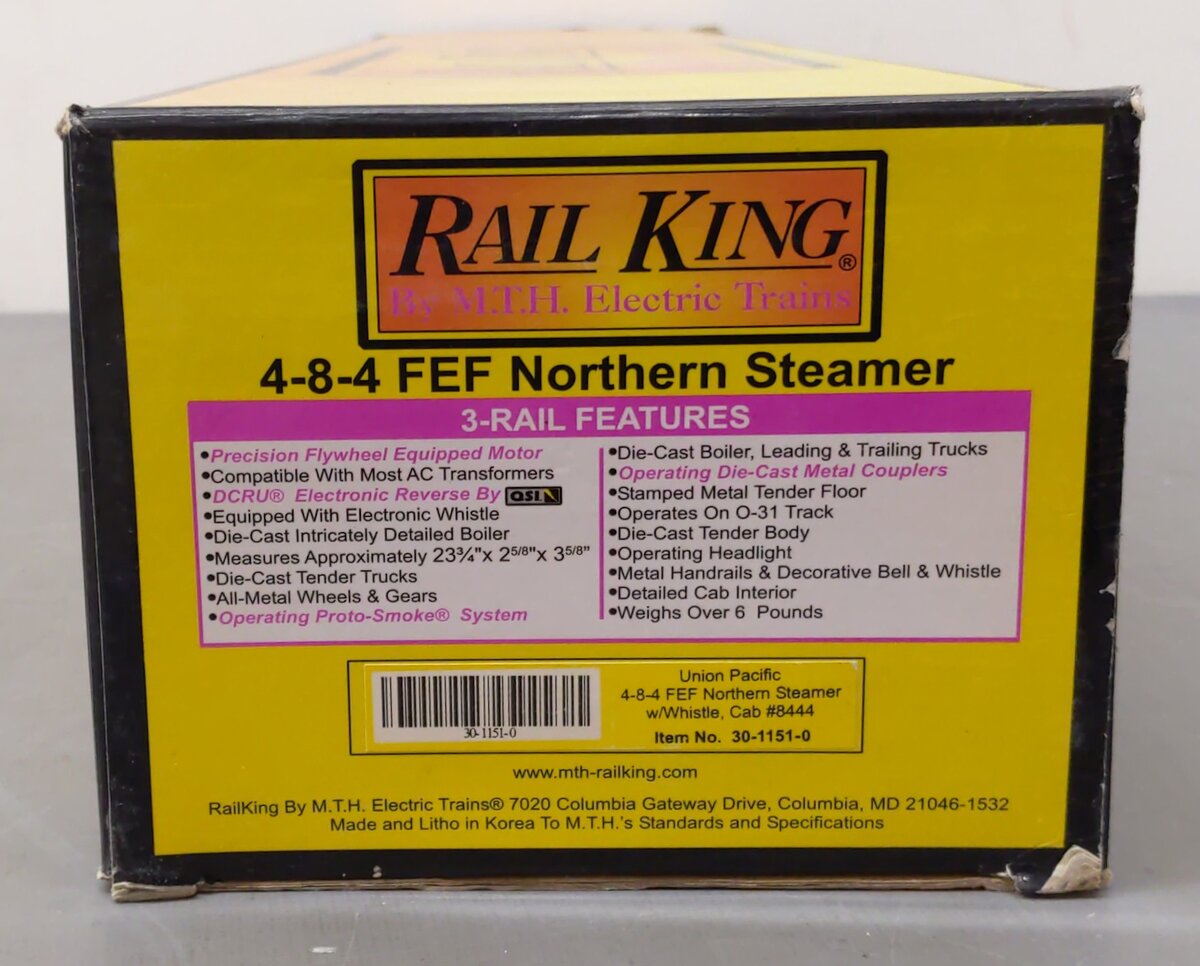 MTH 30-1151-0 4-8-4 UP Northern Steam Locomotive & Tender #8444 EX/Box