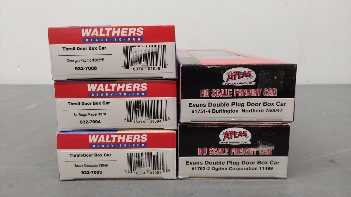Atlas & Walthers Assorted HO Scale Plug/Thrall Door Box Cars [5] EX/Box