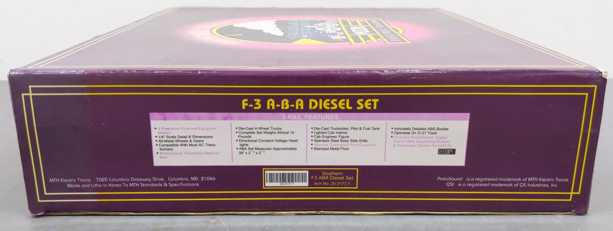 MTH 20-2177-1 O Gauge Southern F3 ABA Diesel Engine Set w/PS1 #4137/4143 EX/Box
