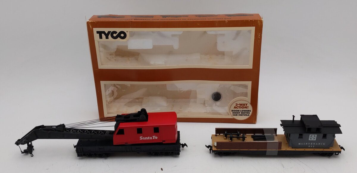 Tyco 932 HO Operating Crane Car with Boom Tender LN/Box