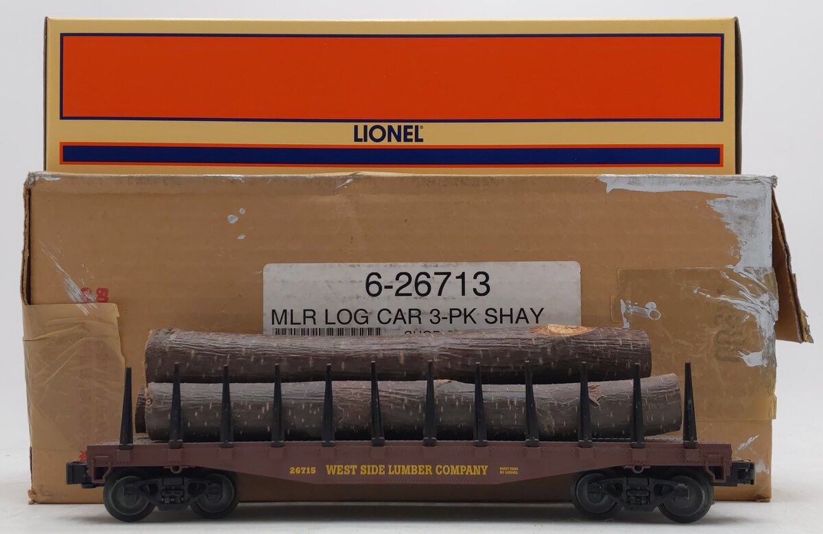 Lionel 6-26713 O Gauge Western Maryland Standard Flatcar w/Log Load #26715 VG/Box