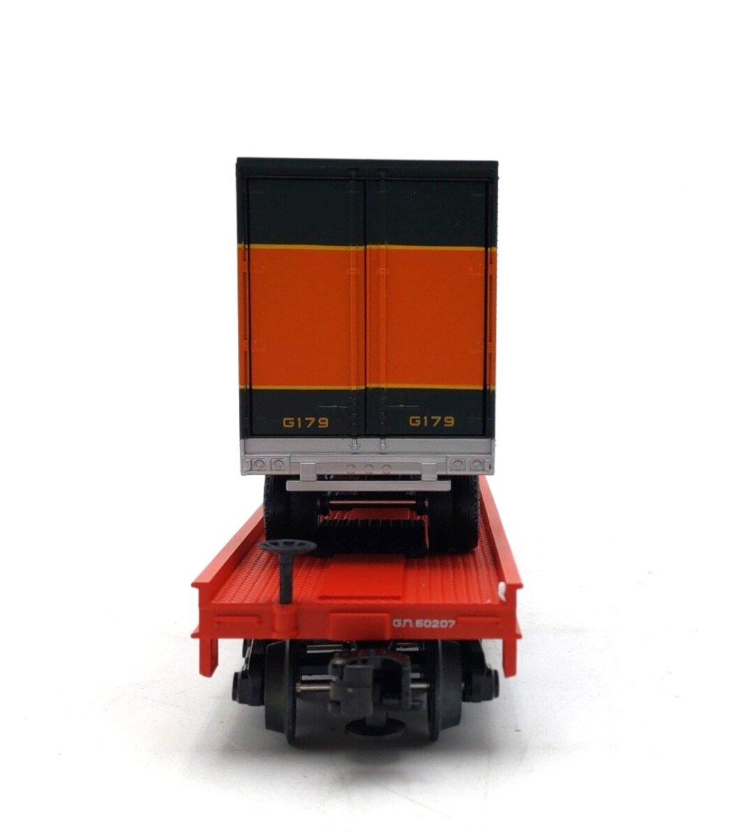 MTH 20-90006C Great Northern Flatcar with two 20' Trailers LN/Box