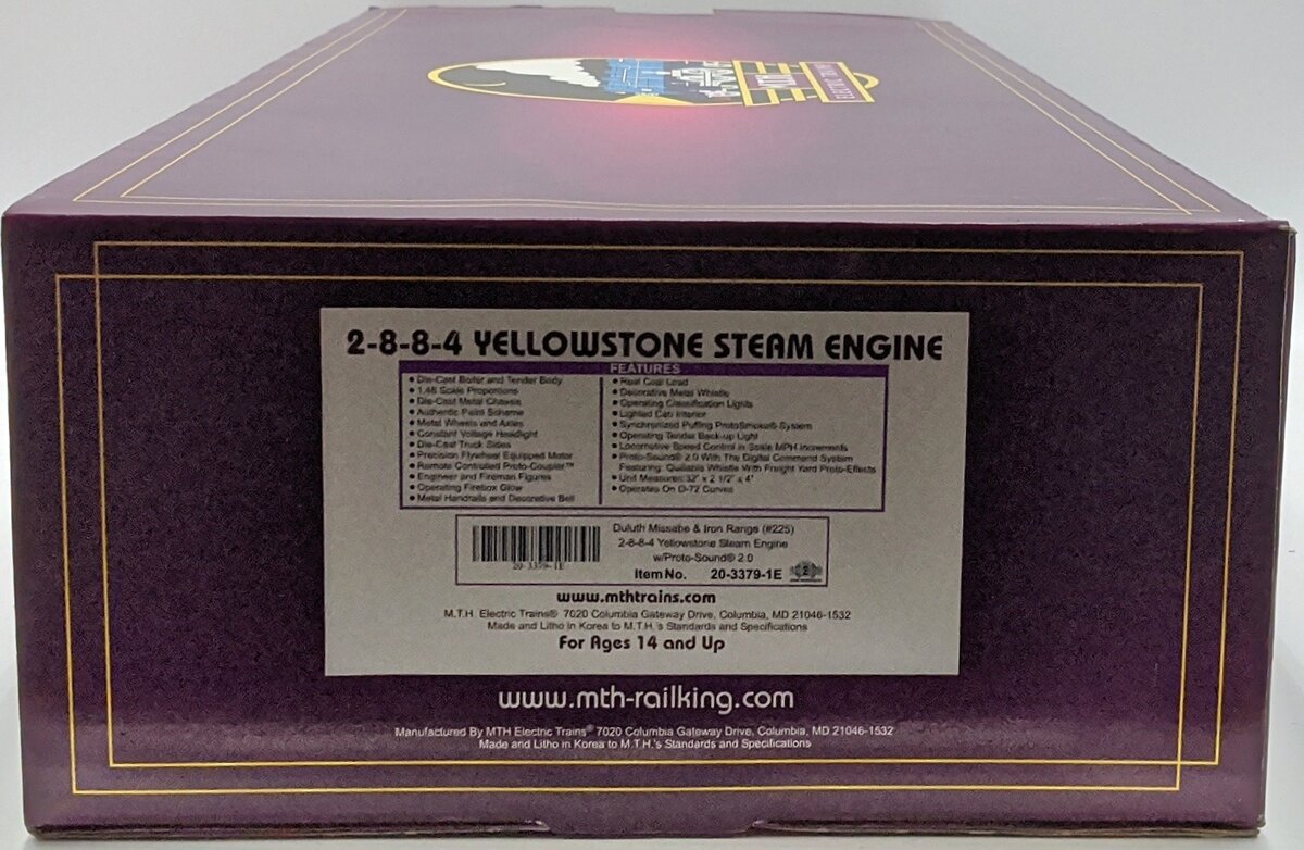 MTH 20-3379-1E DM & IR 2-8-8-4 Yellowstone Steam Engine & Tender #225 w/PS2 NIB