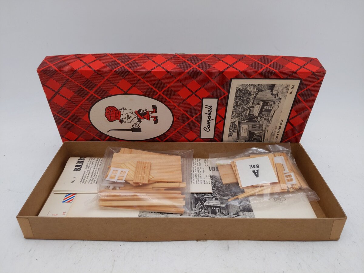 Campbell 366-1450 HO Scale Drug Store & Barber Shop Kit EX/Box