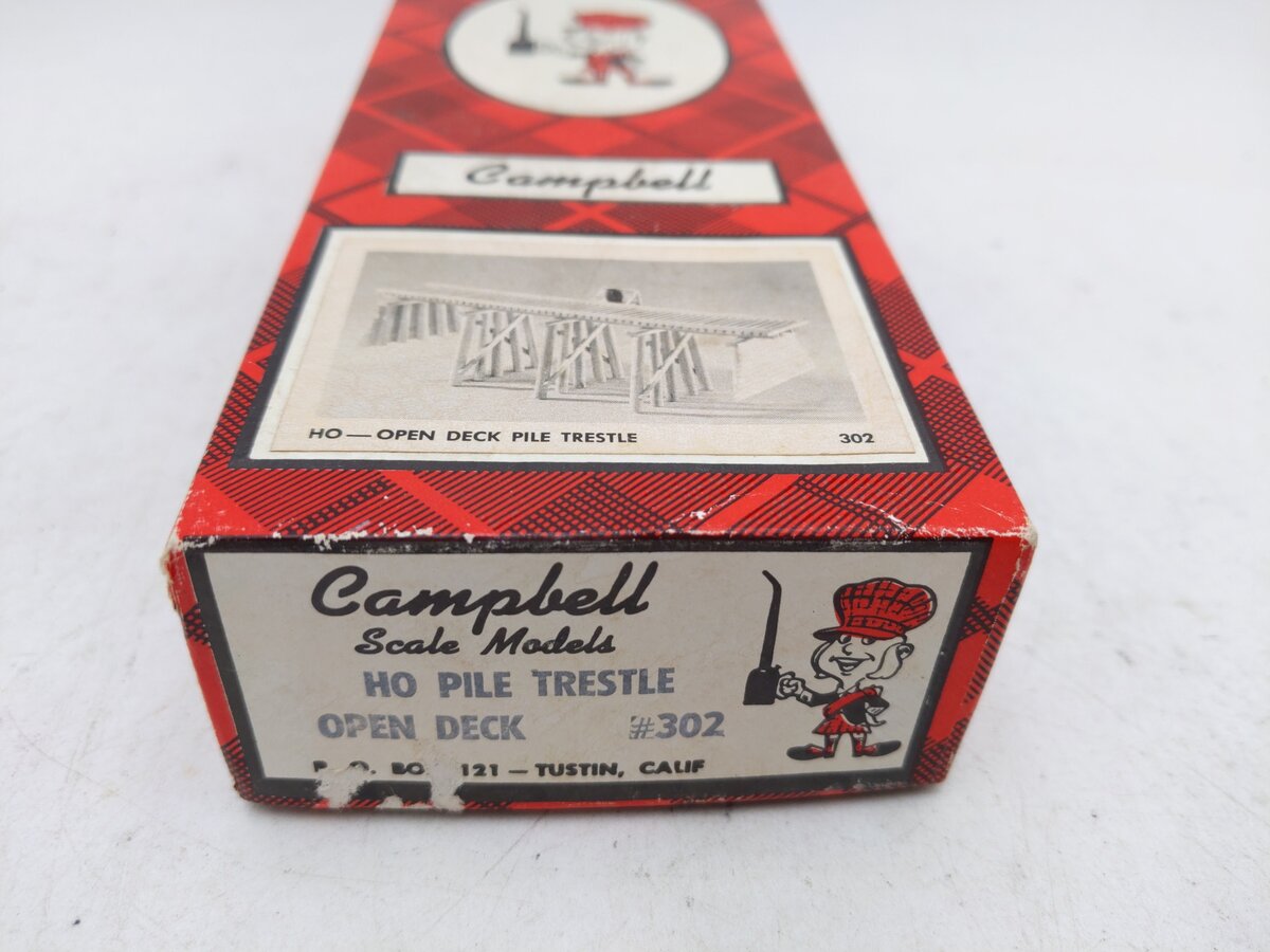 Campbell Scale Models 302 HO 50' Open Deck Pile Trestle Kit EX/Box