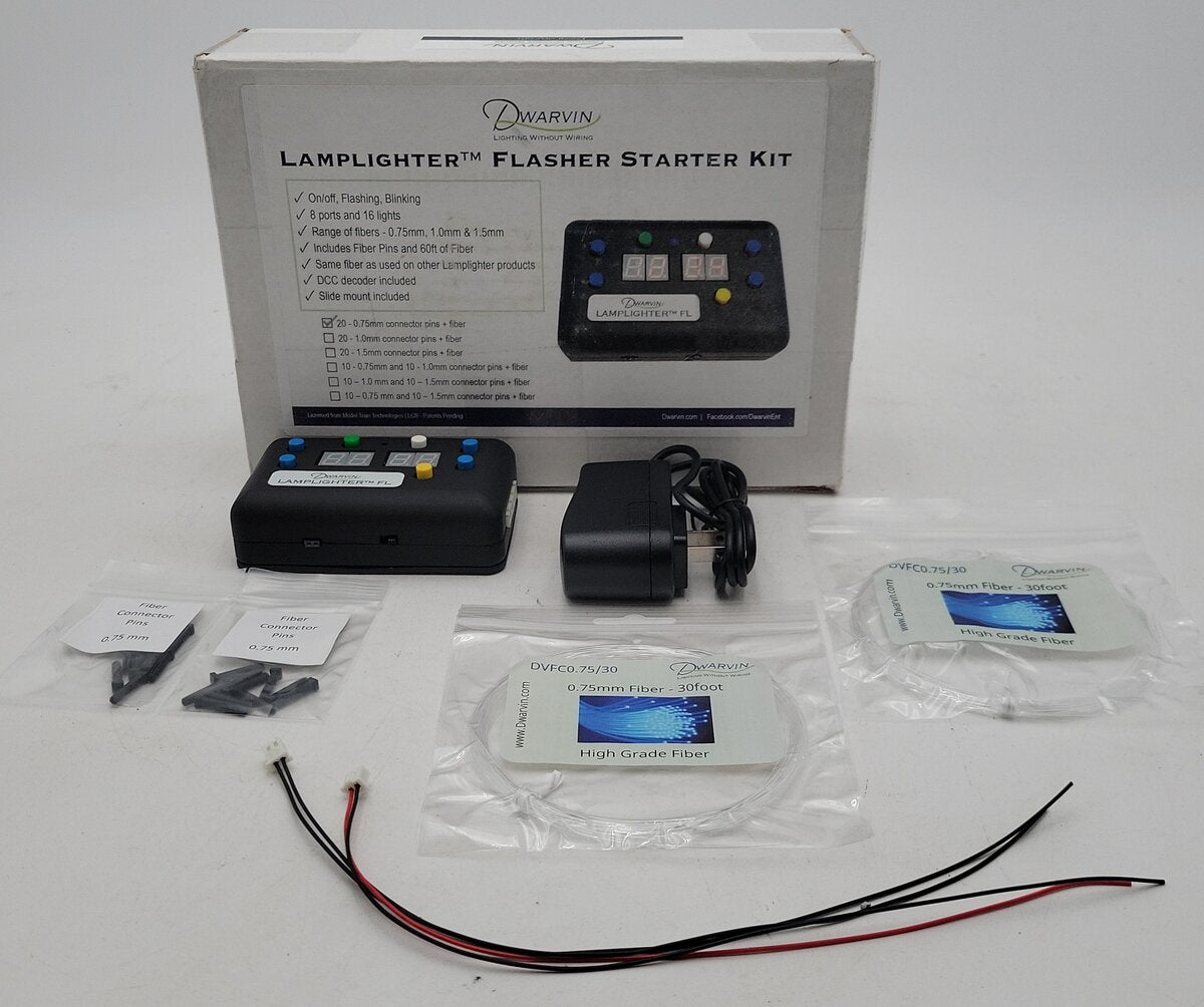 Dwarvin Lamplighter Flasher Starter Kit W/ .75mm Connecter pins & Fiber LN/Box