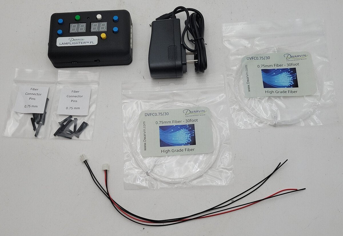 Dwarvin Lamplighter Flasher Starter Kit W/ .75mm Connecter pins & Fiber LN/Box