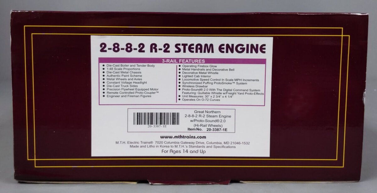 MTH 20-3387-1E O Gauge GN 2-8-8-2 R-2 Steam Locomotive & Tender w/PS2 #2058 NIB