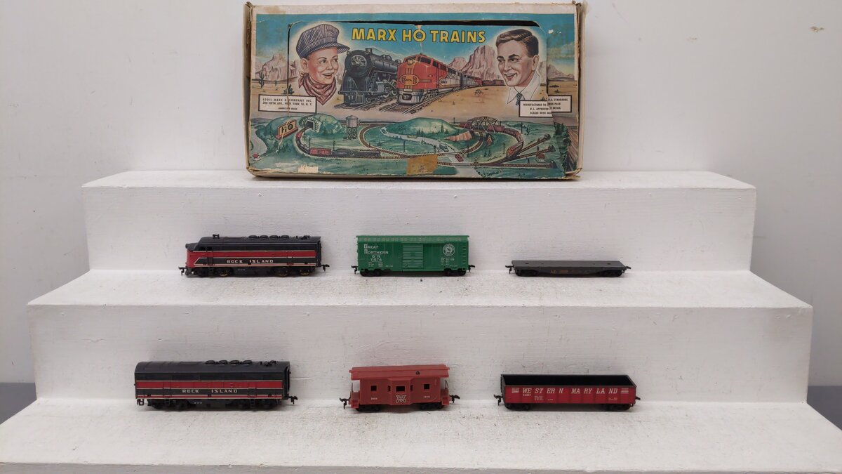 Marx Vintage HO Rock Island Diesel locomotive set #99 #1959 #54201 #11874 #10049 VG/Box