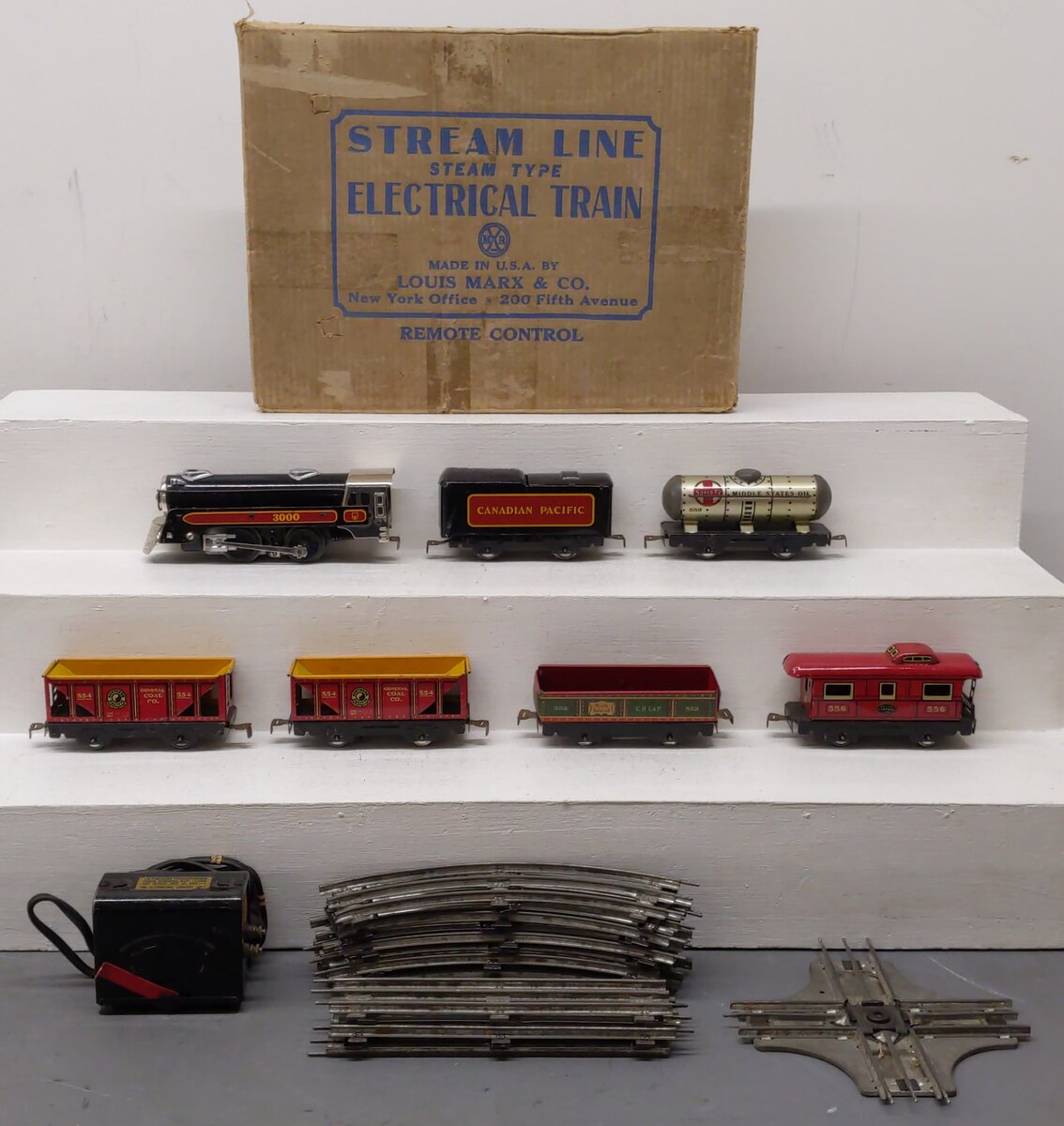 Marx O Stream Line Electrical Train Set w/ Steam Locomotive VG/Box