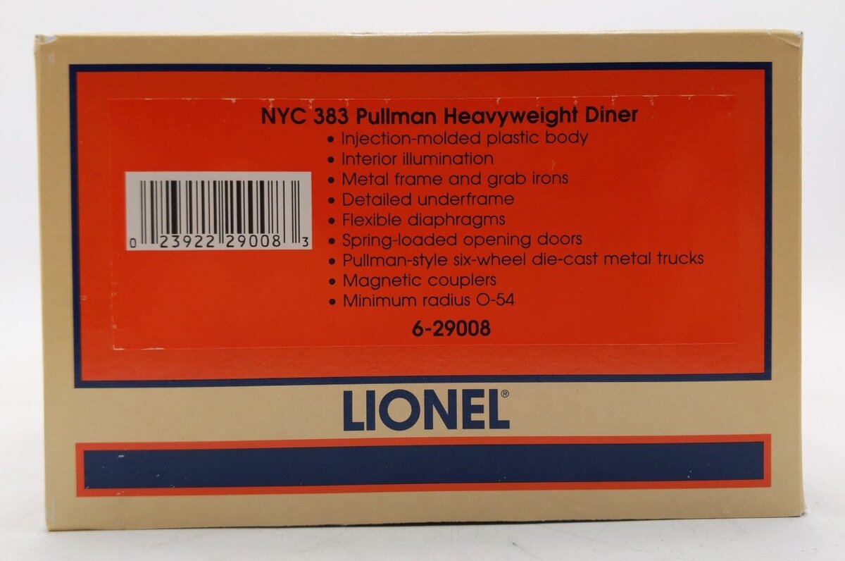 Lionel 6-29008 O Gauge New York Central Heavyweight Diner Car #383 LN/Box
