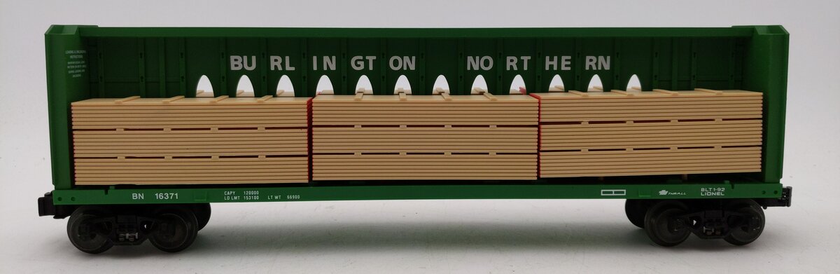 Lionel 6-16371 O Gauge Burlington Northern I-Beam Flat Car #16371 w/Wood Load LN/Box