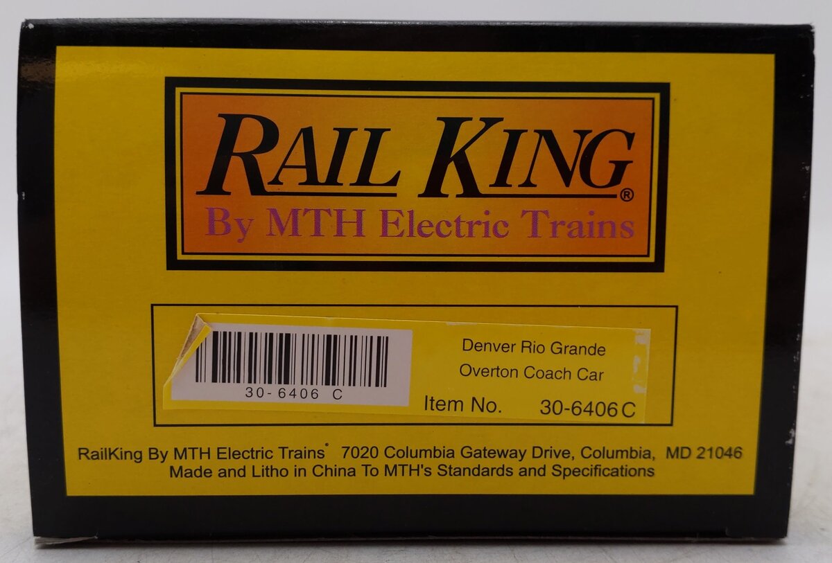 MTH 30-6406C O Gauge Denver & Rio Grande Overton Coach Car #410 EX/Box
