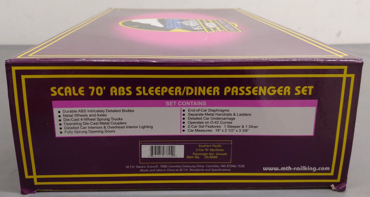 MTH 20-6686 O SP 70' Streamlined Sleeper/Diner Passenger Car Set (Set of 2) LN/Box