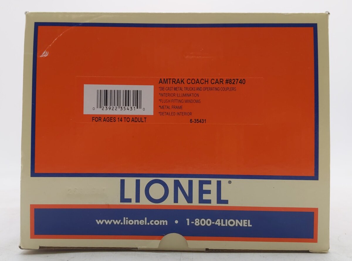 Lionel 6-35431 O Gauge Amtrak Coach Car #82740 EX/Box
