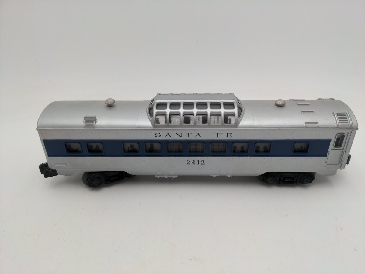 Lionel 2412 Vintage O Santa Fe Illuminated Blue Stripe Vista Dome Car #2412 EX/Box