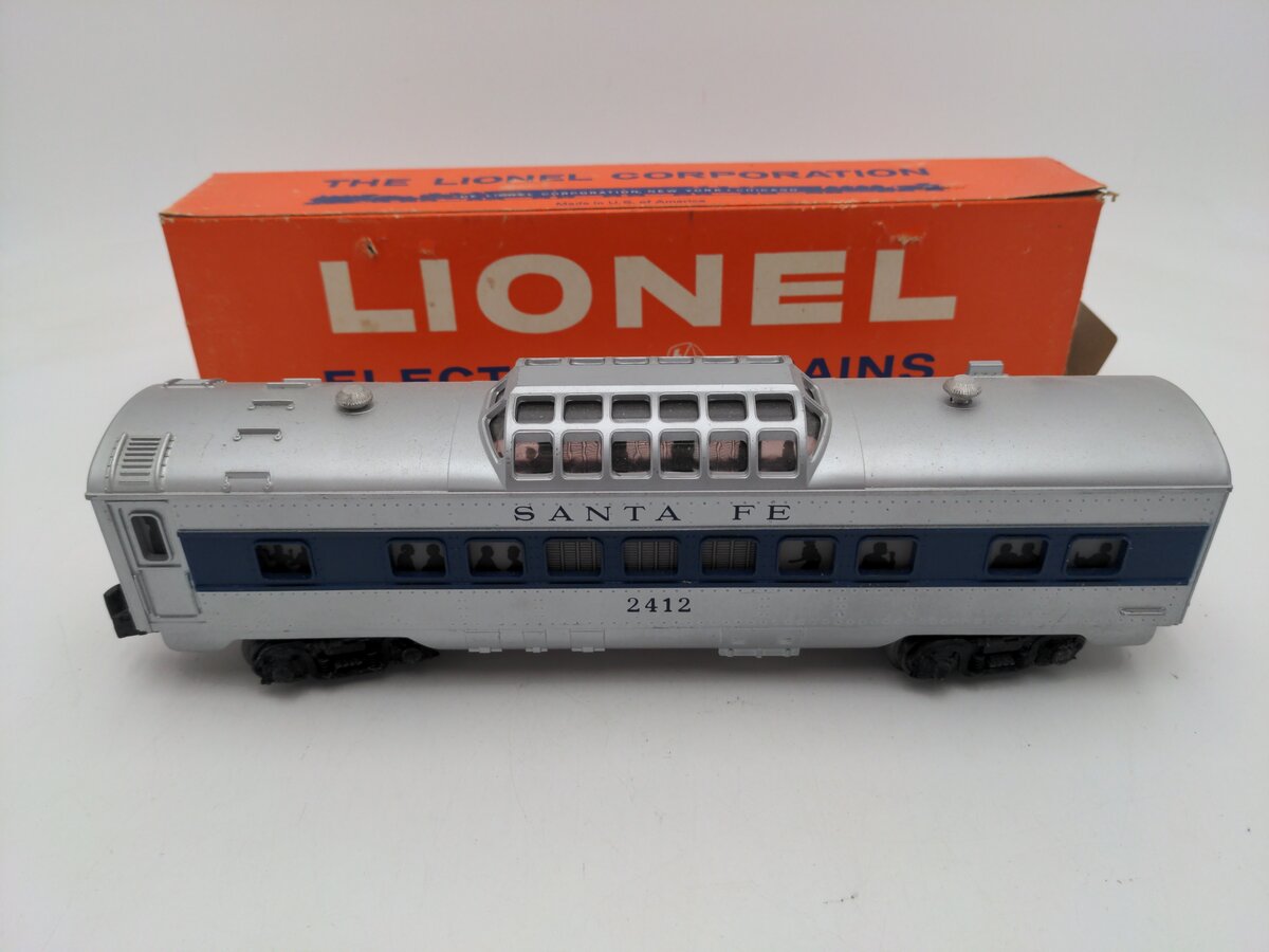 Lionel 2412 Vintage O Santa Fe Illuminated Blue Stripe Vista Dome Car #2412 EX/Box