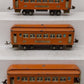 Lionel Vintage O Gauge Prewar Orange Passenger Cars: 606, 605, 605
