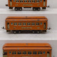 Lionel Vintage O Gauge Prewar Orange Passenger Cars: 606, 605, 605