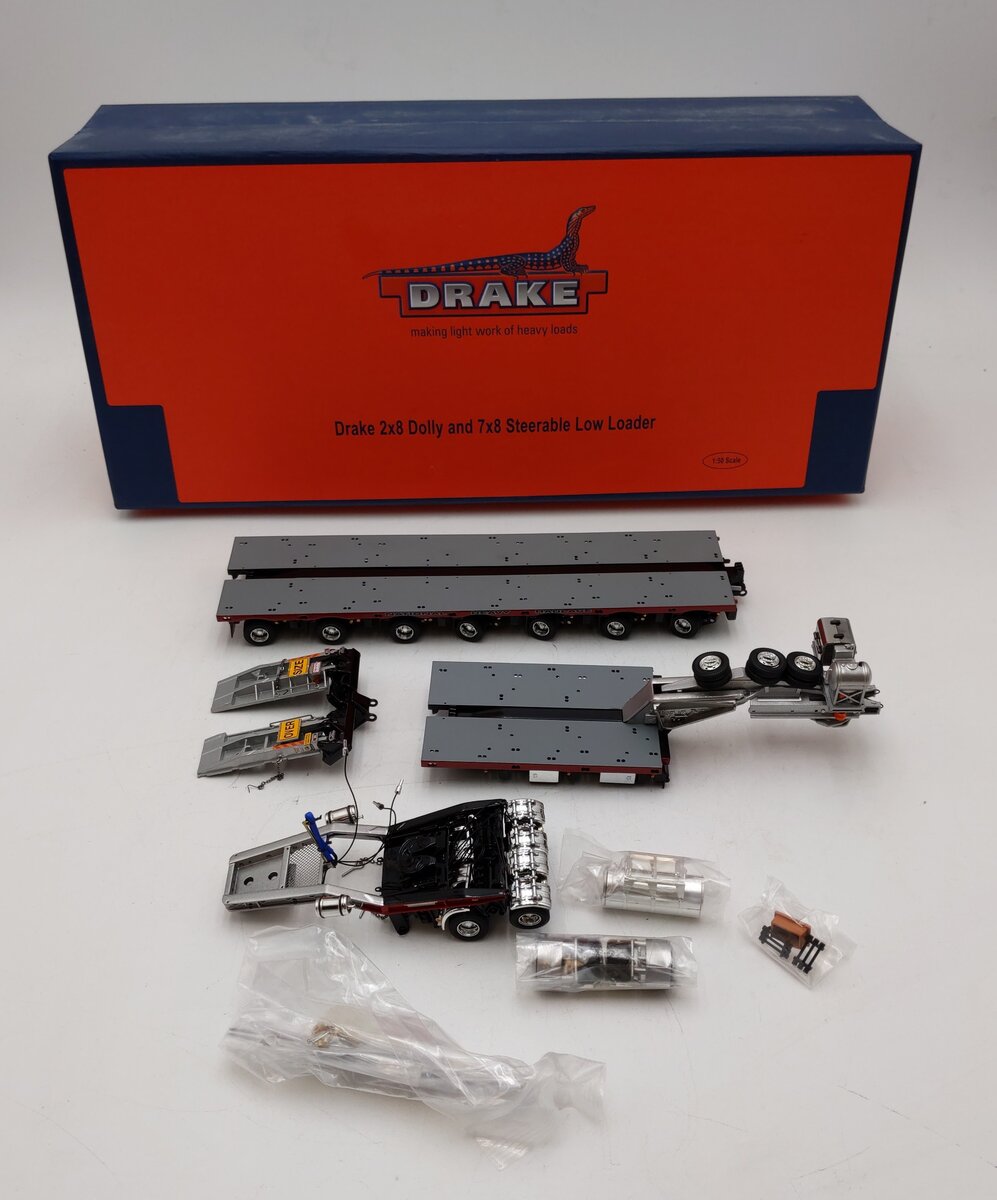 Drake JB516 1:50 Scale Drake 2x8 Dolly and 7x8 Steerable Low Loader LN/Box