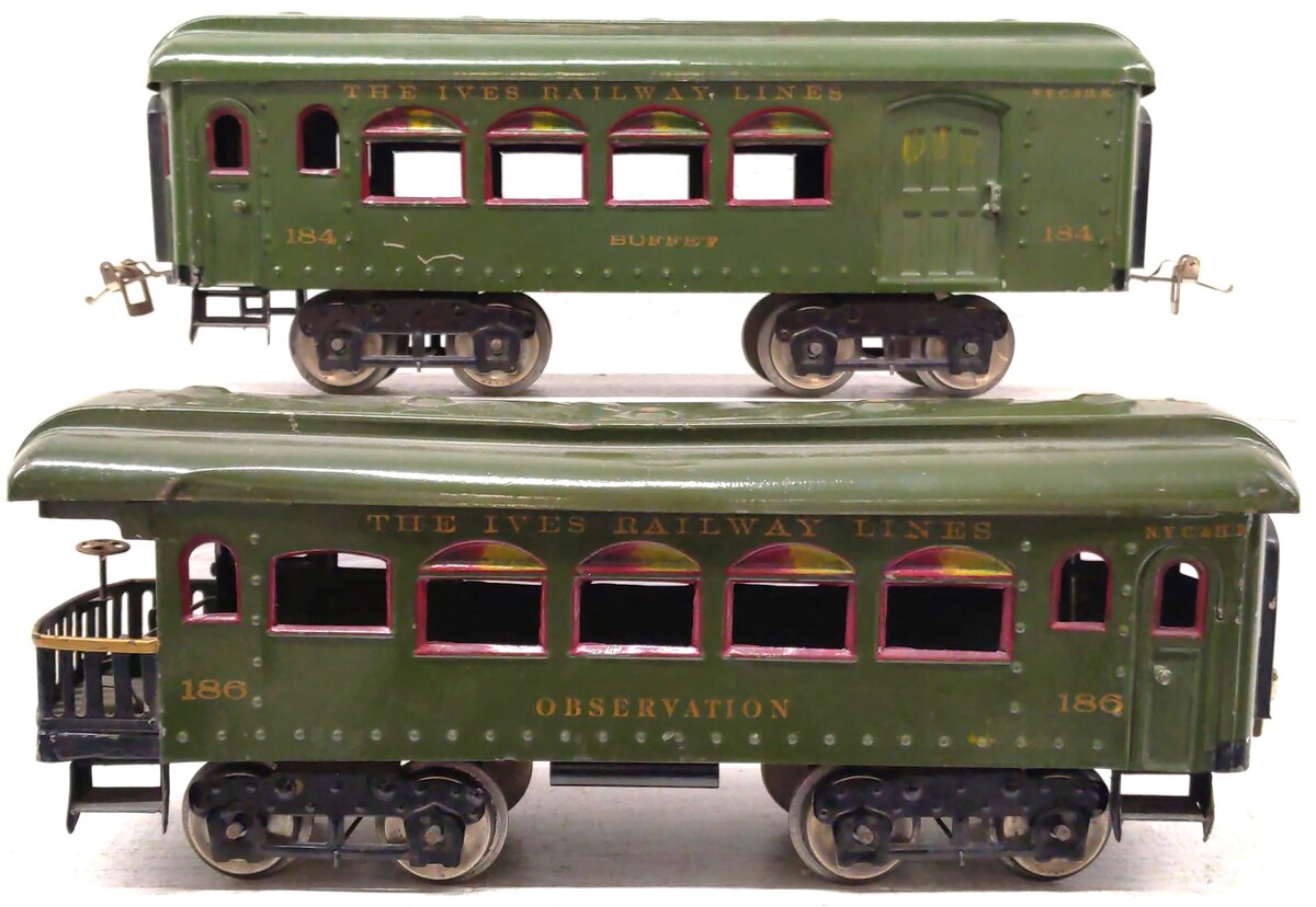 Ives Vintage Standard Gauge Olive Green Passenger Cars: 184, 186 [2]