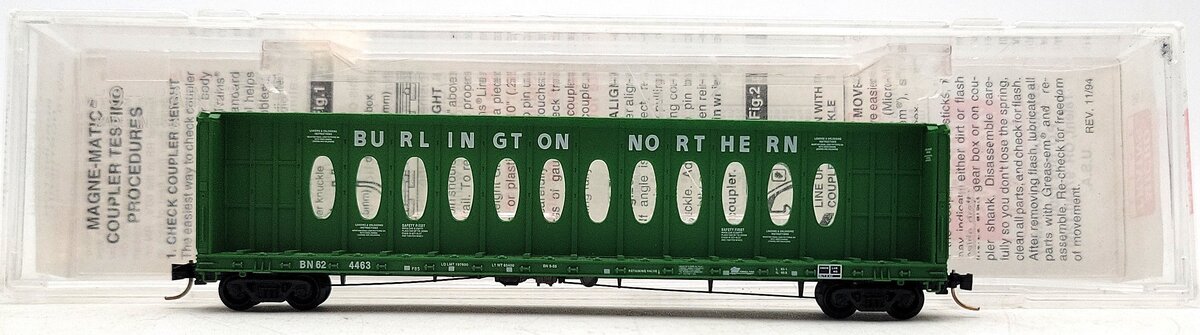 Micro-Trains 05300010 N Burlington Northern Centerbeam Bulkhead Flat Car #624463 LN/Box
