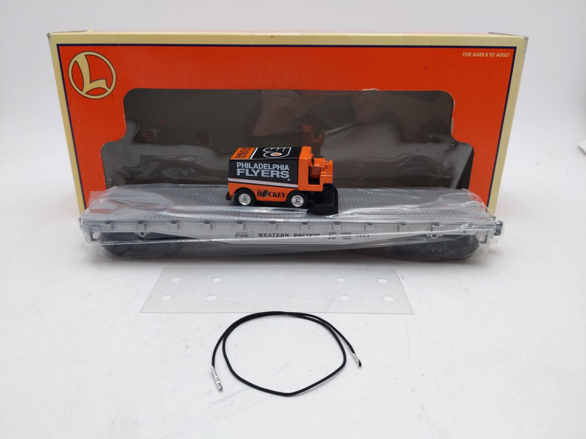 Lionel 6-17517 O Western Pacific Flatcar #9823 w/WhiteRose Philly Flyers Zamboni LN/Box