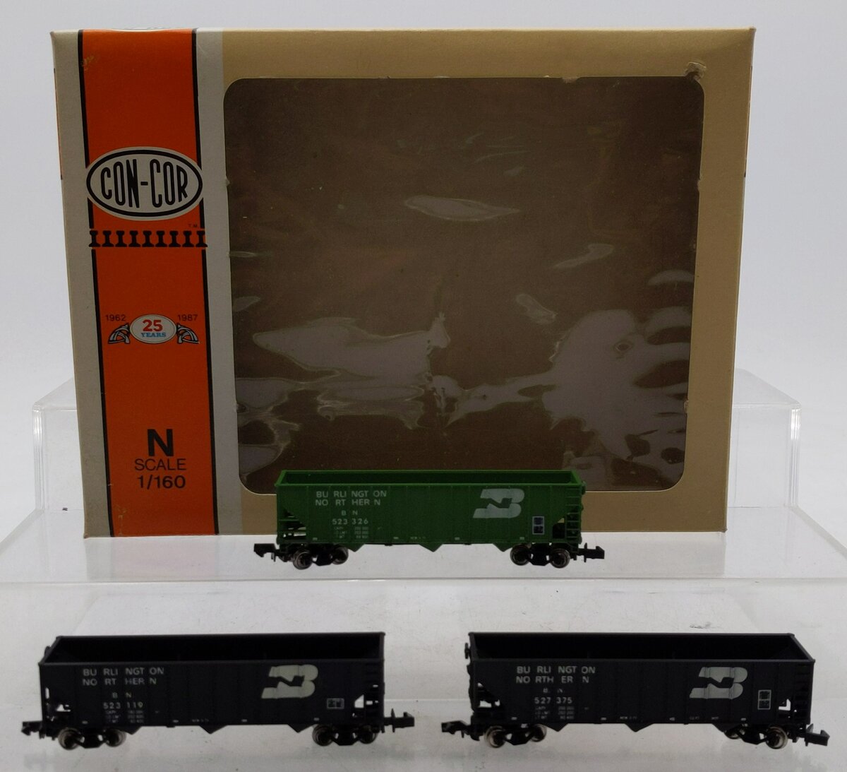 Con-Cor 0001-008828 N Scale 3-Pack BN 45' Ribbed Coal Hopper Car Set EX/Box