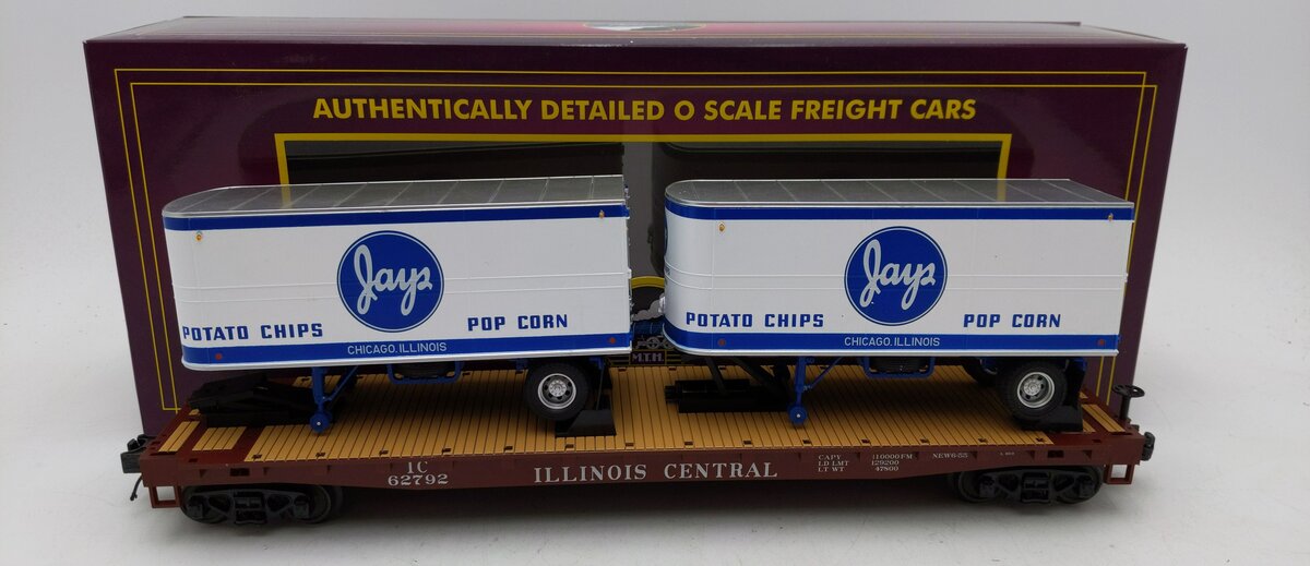 MTH 20-95593 O Illinois Central Flat Car w/ PUP Trailers #62792 LN/Box