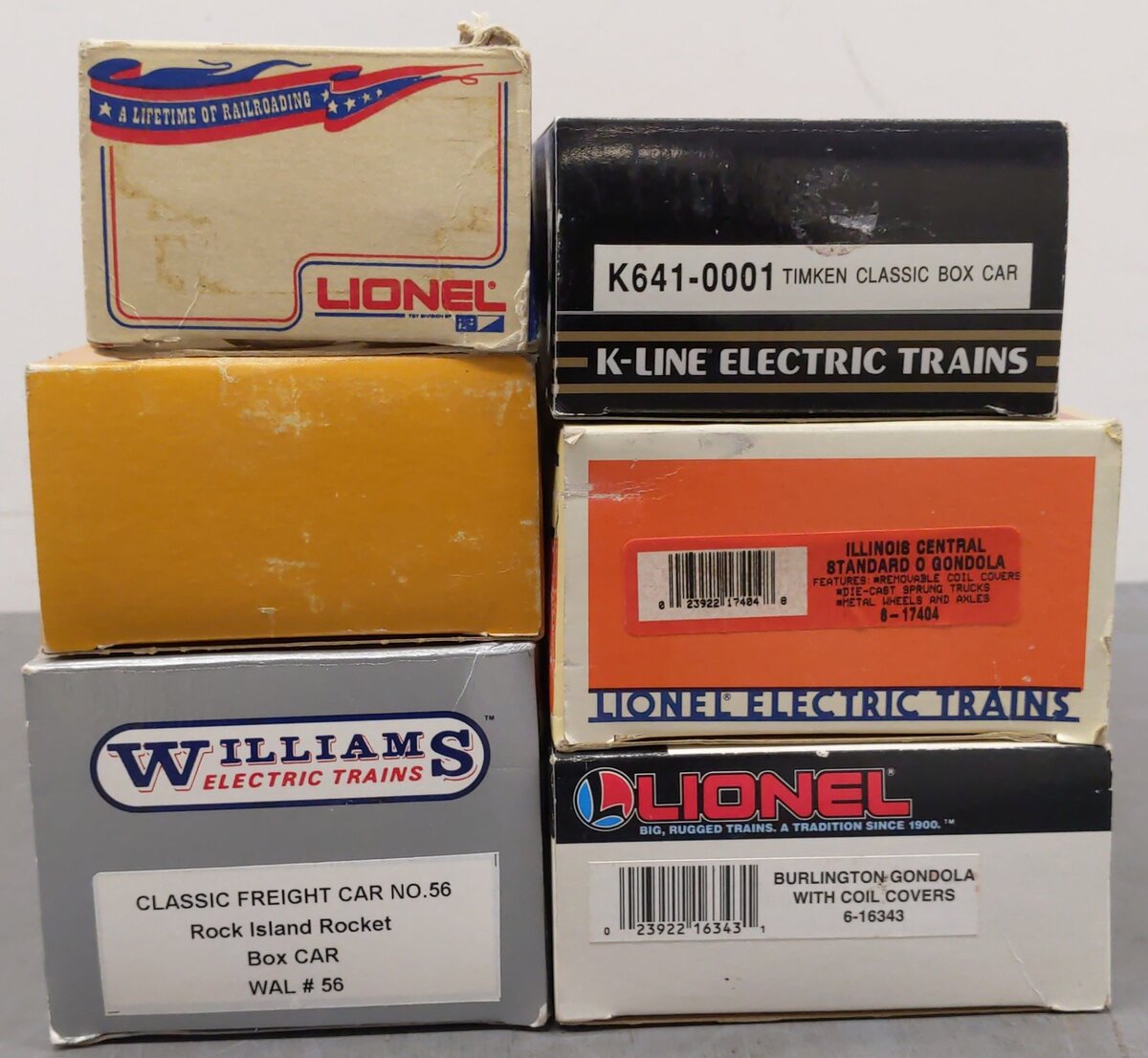 Assorted O Freight Cars K641-0001, 6-9153, 6-16343, WAL 56, 6-17404, 6-9316 [6] EX/Box