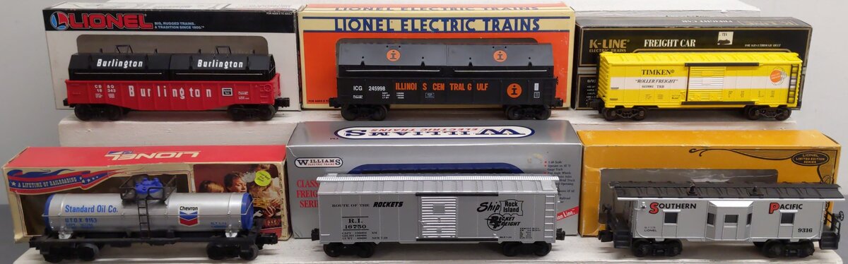 Assorted O Freight Cars K641-0001, 6-9153, 6-16343, WAL 56, 6-17404, 6-9316 [6] EX/Box
