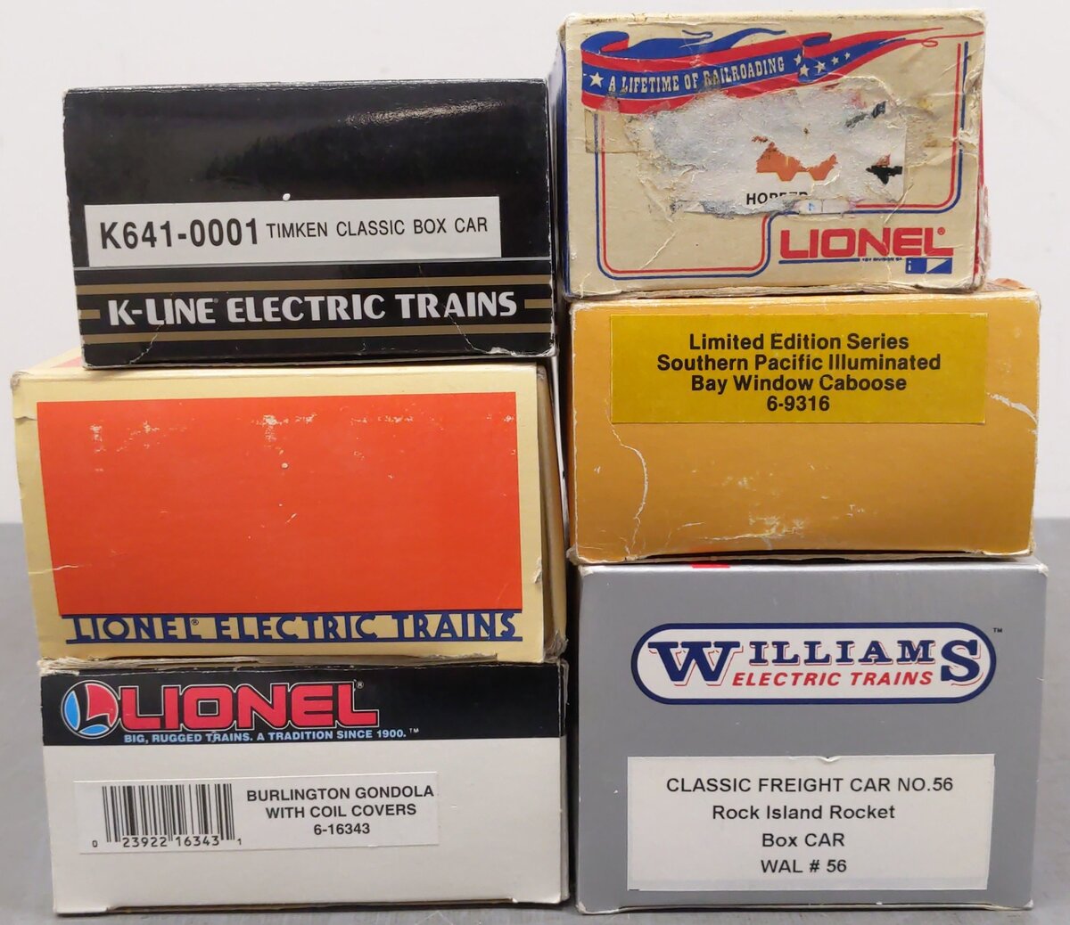 Assorted O Freight Cars K641-0001, 6-9153, 6-16343, WAL 56, 6-17404, 6-9316 [6] EX/Box
