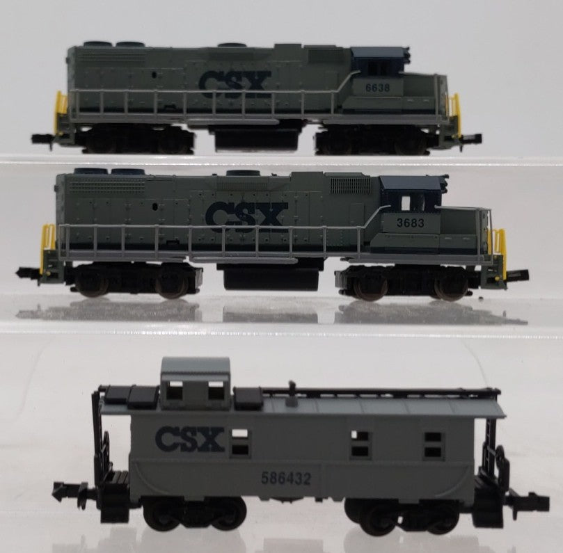 Life Like 7628 39162 N Scale CSX GP38 Locomotive, Dummy Unit & Caboose LN/Box