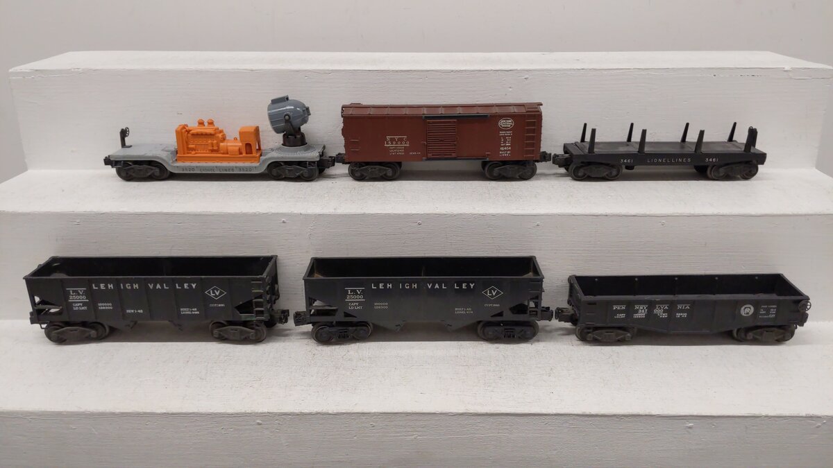Lionel O Vintage Assorted Train Cars 2-25000, 347000, 159000, 3461, 3520 [6] VG