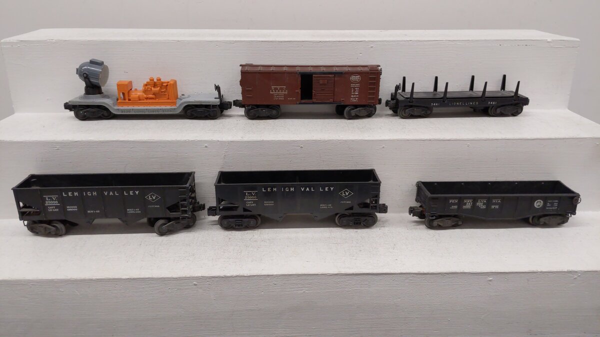 Lionel O Vintage Assorted Train Cars 2-25000, 347000, 159000, 3461, 3520 [6] VG