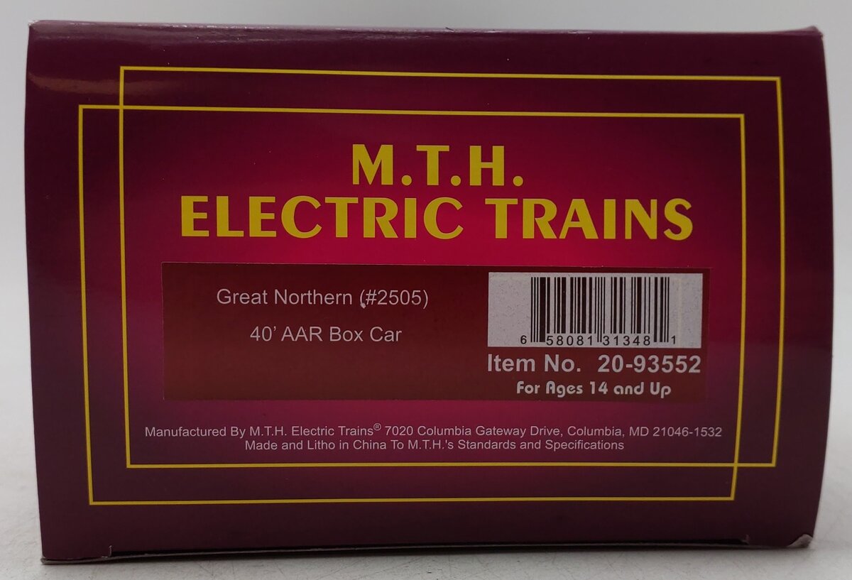 MTH 20-93552 O Gauge Great Northern 40' AAR Boxcar #2505 NIB