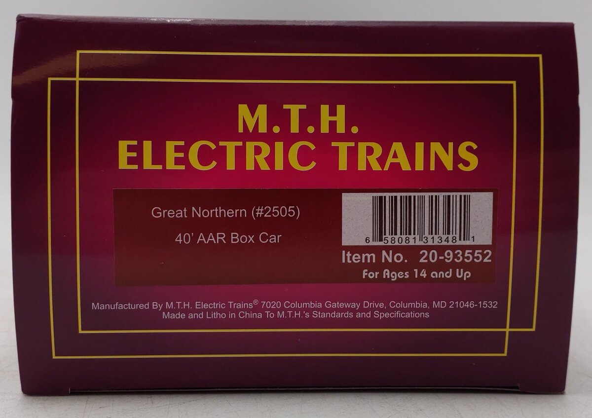 MTH 20-93552 O Gauge Great Northern 40' AAR Boxcar #2505 NIB