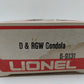 Lionel 6-9131 O Gauge Denver and Rio Grande Western Long Gondola (Orange) EX/Box