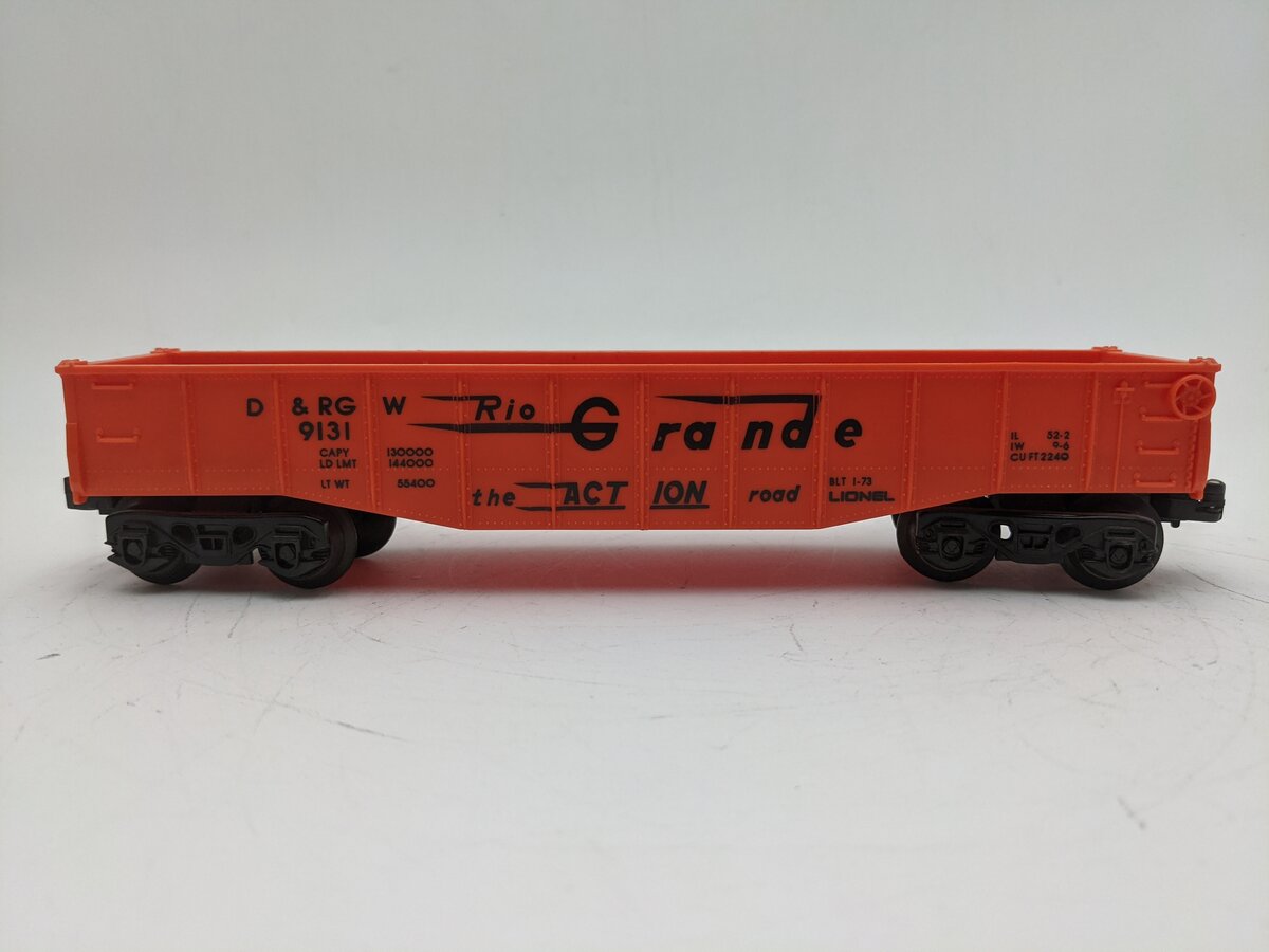Lionel 6-9131 O Gauge Denver and Rio Grande Western Long Gondola (Orange) EX/Box