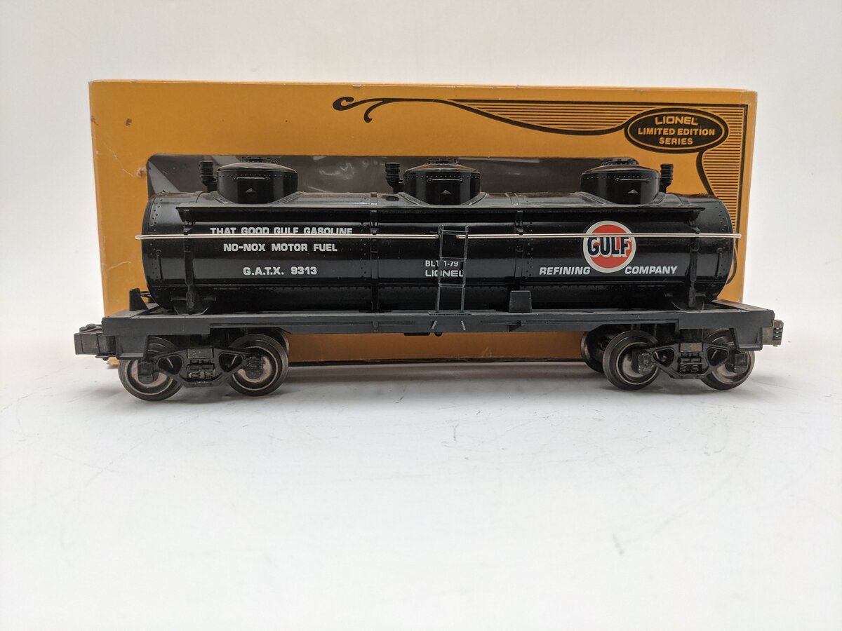 Lionel 6-9313 O Gauge Gulf Black Three-Dome Tank Car EX/Box
