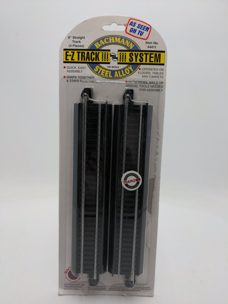 Bachmann 44411 HO Scale Steel Alloy 9" Straight E-Z Track Sections (Pack of 4) LN/Box