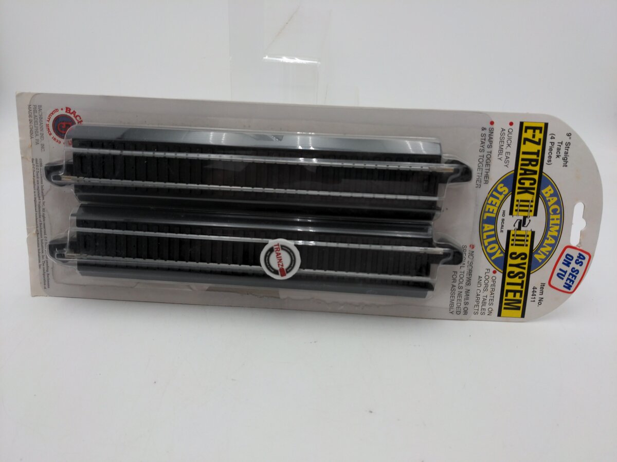 Bachmann 44411 HO Scale Steel Alloy 9" Straight E-Z Track Sections (Pack of 4) LN/Box