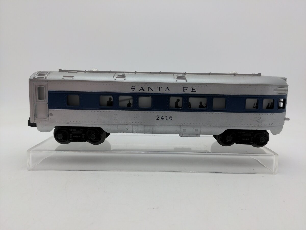 Lionel 2416 Vintage O Scale Santa Fe Illuminated Blue Stripe Observation Car EX/Box