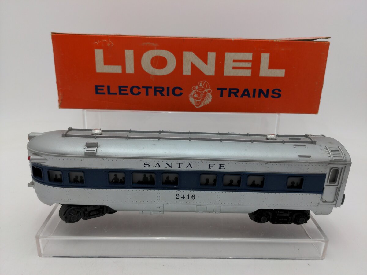 Lionel 2416 Vintage O Scale Santa Fe Illuminated Blue Stripe Observation Car EX/Box