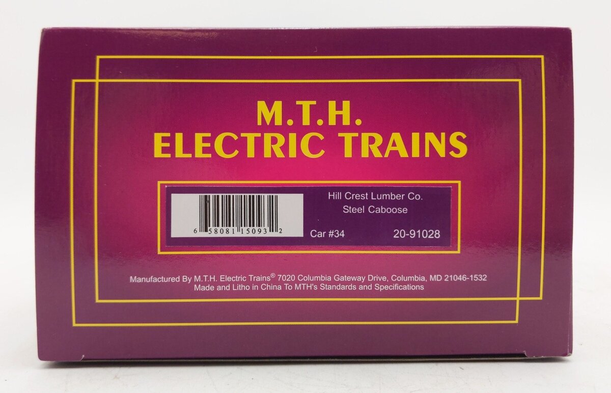 MTH 20-91028 O Gauge Hill Crest Lumber Co. Steel Lighted Caboose #34 LN/Box