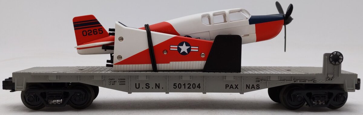 MTH 30-76083 O Gauge U.S. Navy Flat Car w/ Airplane #501204 EX/Box