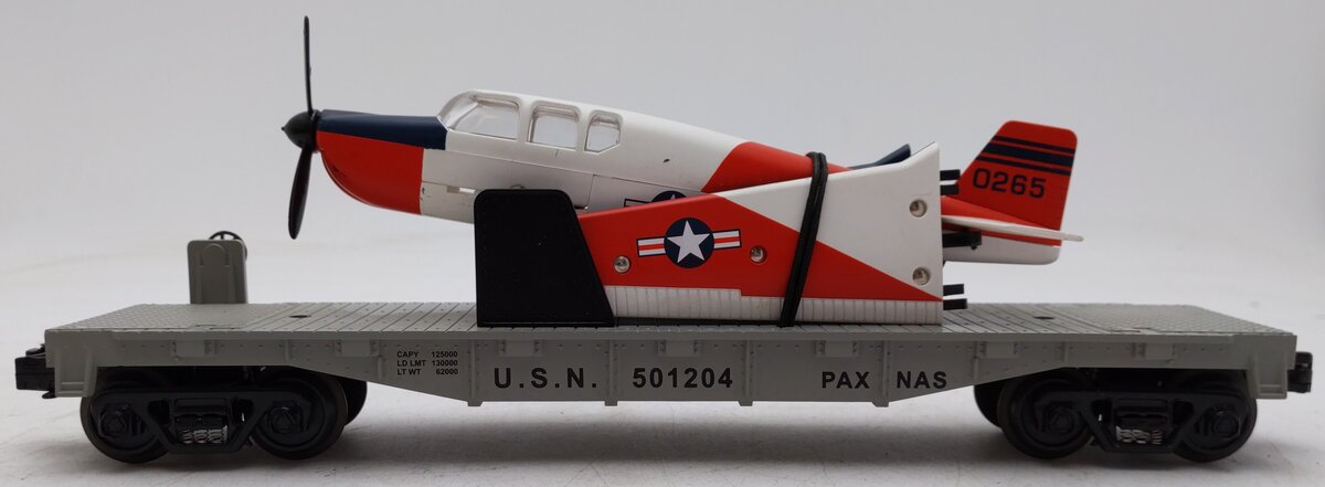MTH 30-76083 O Gauge U.S. Navy Flat Car w/ Airplane #501204 EX/Box