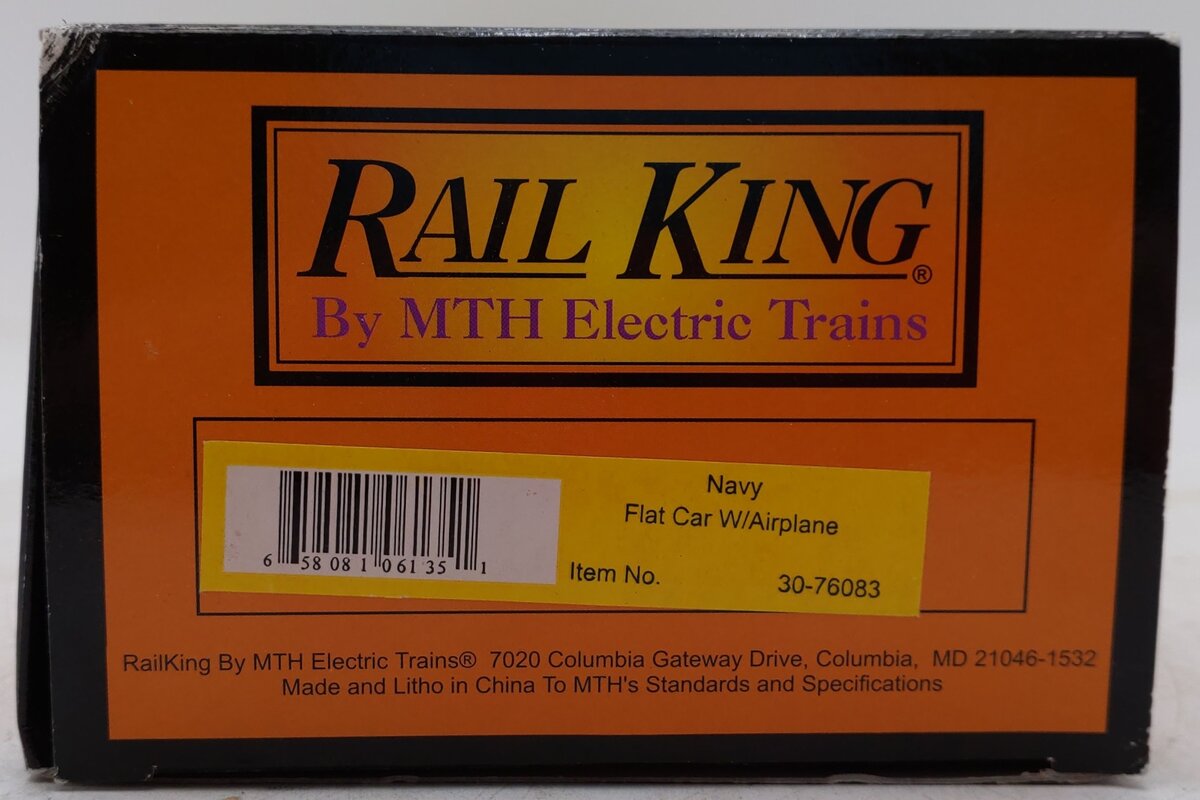 MTH 30-76083 O Gauge U.S. Navy Flat Car w/ Airplane #501204 EX/Box